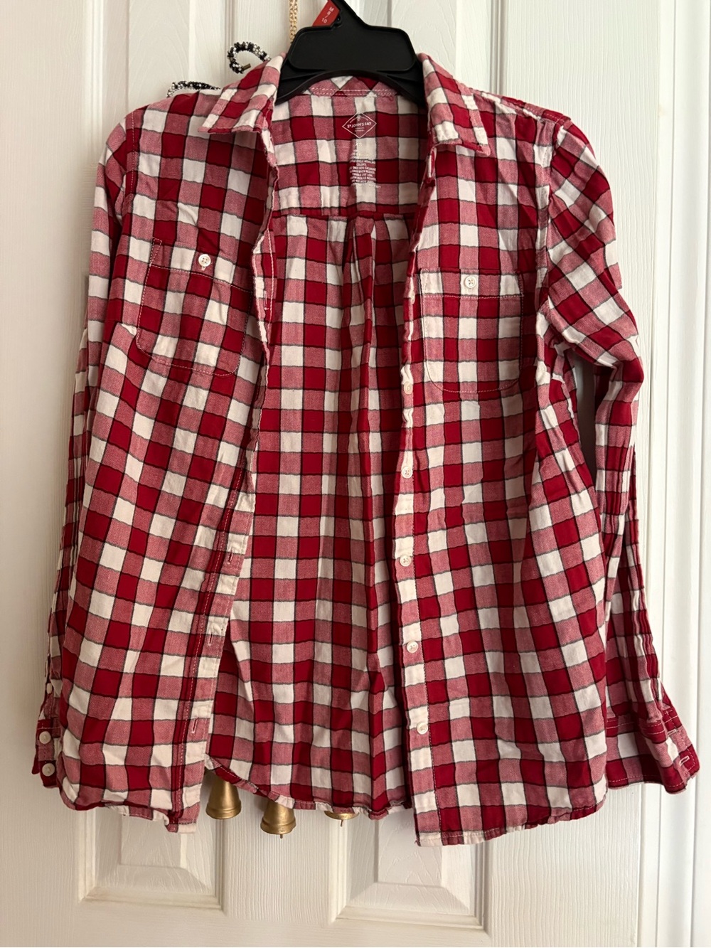 St. John's Bay Red and White Plaid Button-Up Shirt